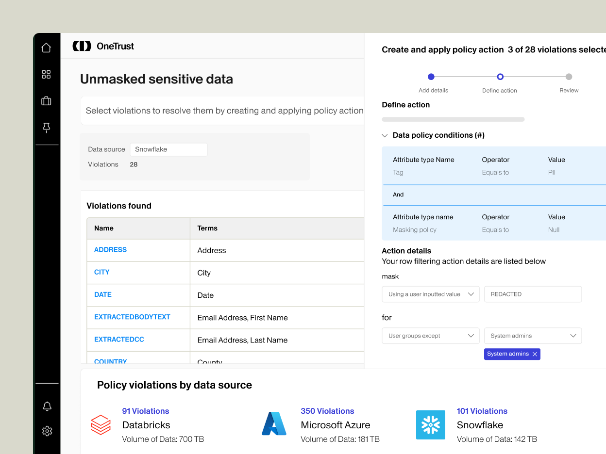 Data Use Governance - Unmasked sensitive data screen