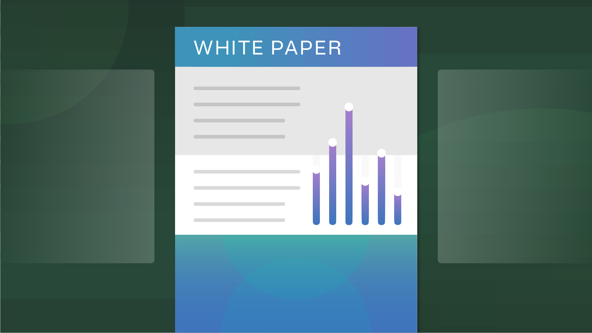 Generic whitepaper graphic on top of an green mixed gradient background