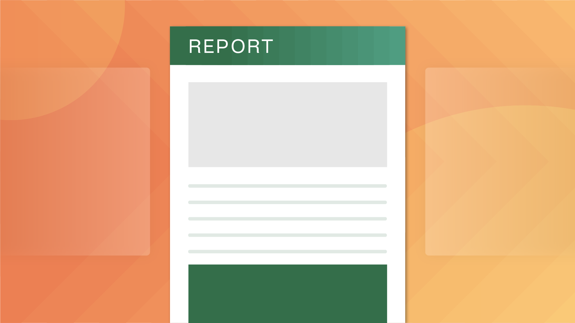 Illustration of a report atop a multi gradient orange background