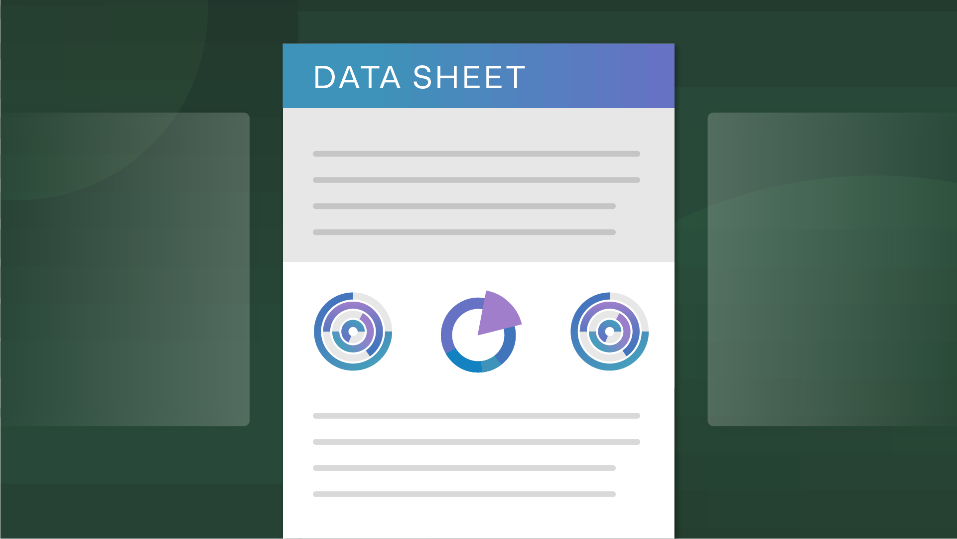 White document icon with "Resource Data Sheet" written on it and some generic pie graphs on a multi gradient green background